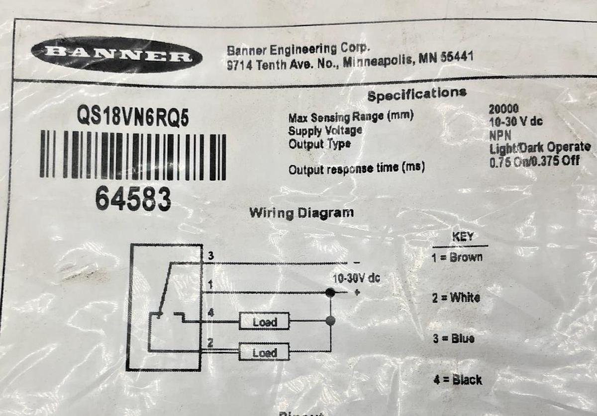 New Banner Engineering QS18VN6RQ5 Photoelectric Sensor 4-Pin 10-30VDC 64583