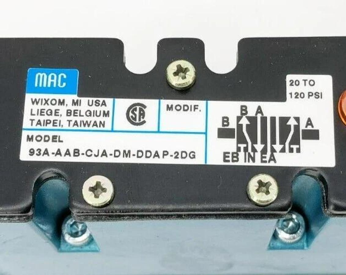 New MAC Valves 93A-AAB-CJA-DM-DDAP-2DG Solenoid Valve 120psi 24VDC Coil