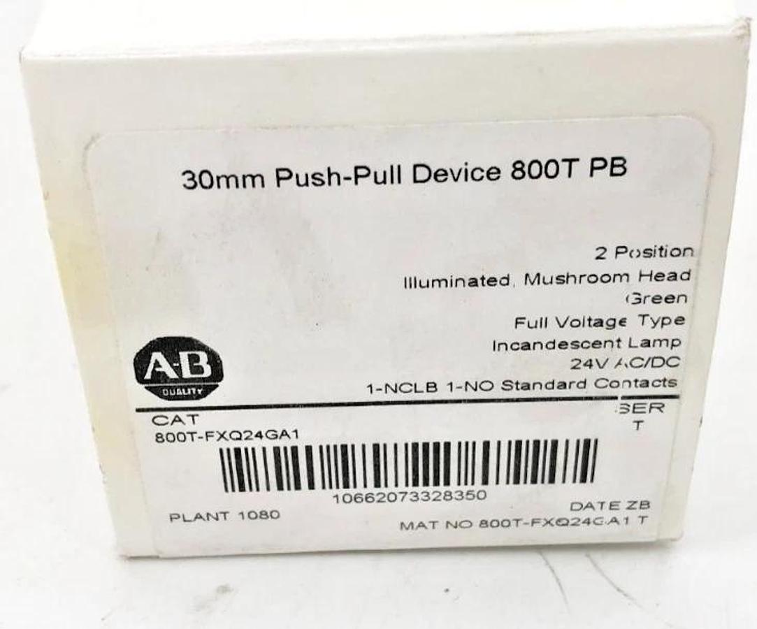 New Allen-Bradley 800T-FXQ24GA1 Ser. T Green Push-Pull Device 30mm 24VAC/DC