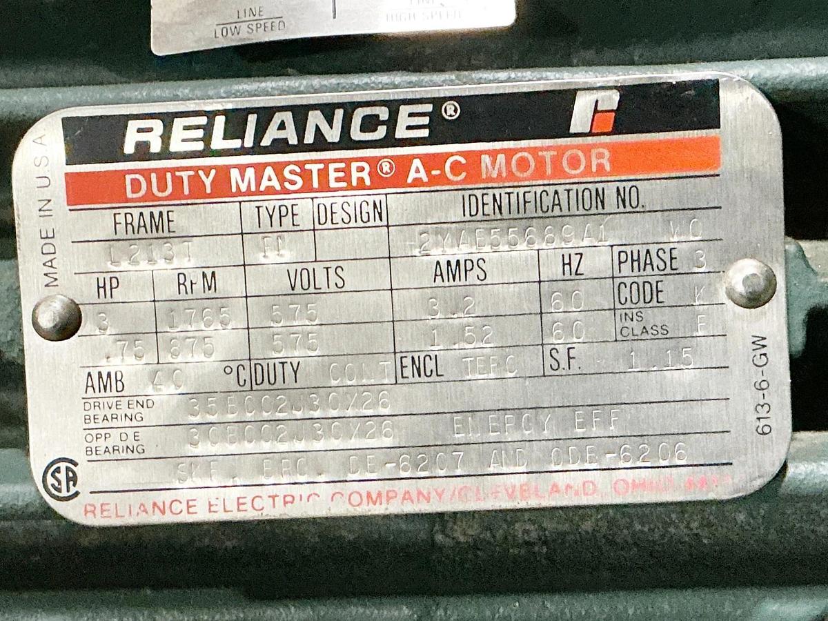 Used Reliance 2YAB55689A1 Electric Motor 3HP 575V 1765RPM 3.2A 3PH L213T