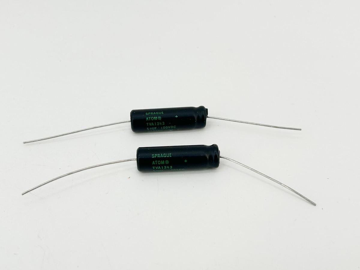 New Lot of 2 Sprague TVA1343 Capacitor 100V 50UF