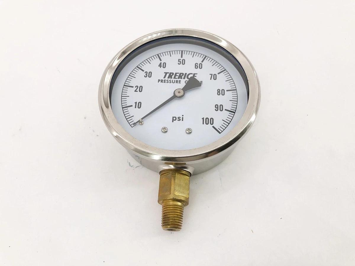 New Trerice D82B4002LA110 Pressure Gauge D82B 4" 0-100psi 1/4" Lower