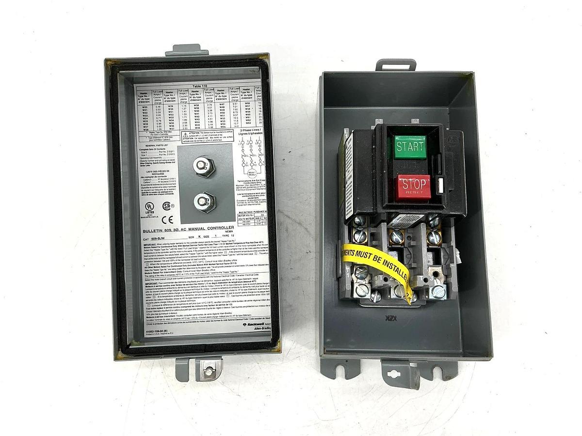 New Allen Bradley 609-BJW Ser K AC Manual Starter Pushbutton Size 1 3PH 600VAC