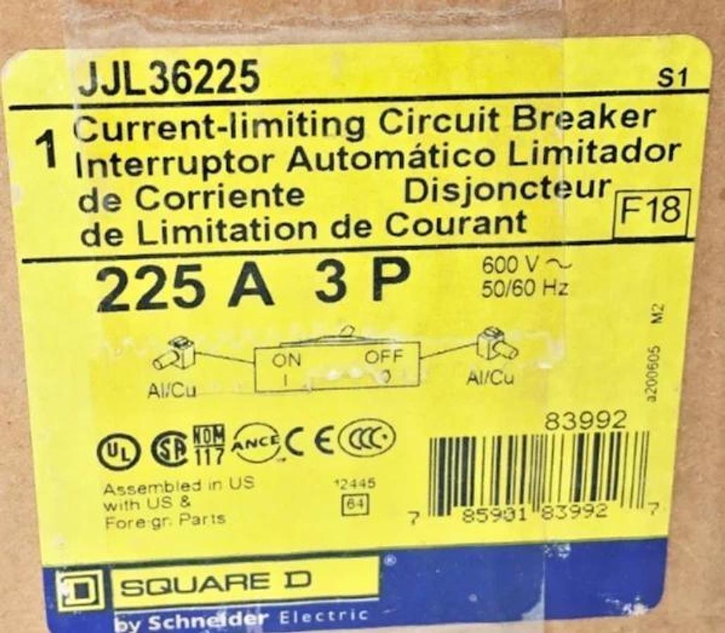 New Square D JJL36225 PowerPact Circuit Breaker 225A 3P 600V