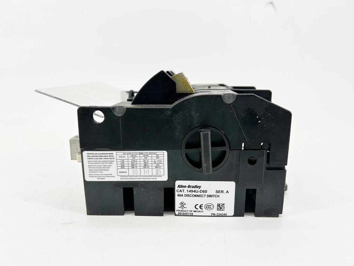 New Allen Bradley 1494U-D60 Disconnect Switch Visible Blade 60A 600V 3 Phase AC