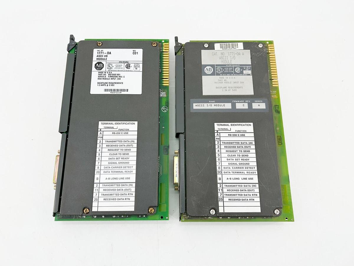 Used Lot of 2 Allen Bradley 1771-DA I/O Module PLC-5 ASCII 1.5K Words 1.3A 5V Ser.A