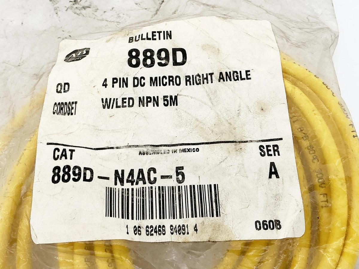 New Allen Bradley 889D-N4AC-5 Cable 4Pin DC Micro Right Angle W/LED NPN 5M
