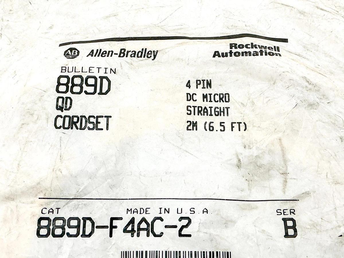 New Allen Bradley 889-F4AC-2 QD Cordset 4Pin DC Micro Straight 2M Ser.B