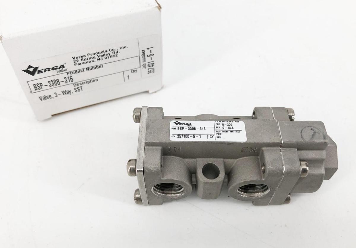 New Versa BSP-3308-316 Pneumatic Directional Valve Stainless Steel 3-Way 1/4"