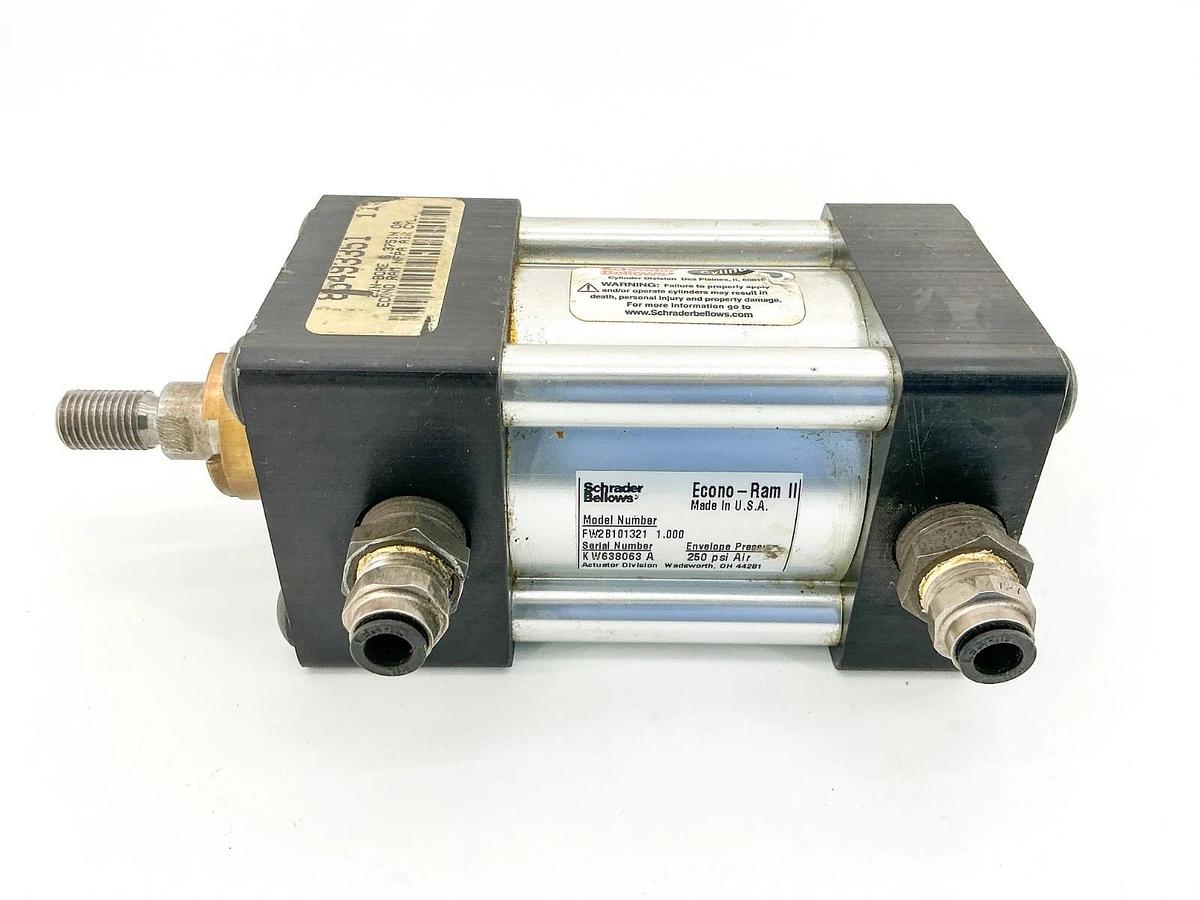 Used Schrader Bellows FW2B101321 1.00 Pneumatic Cylinder 2" Bore 1" Stroke 250PSI