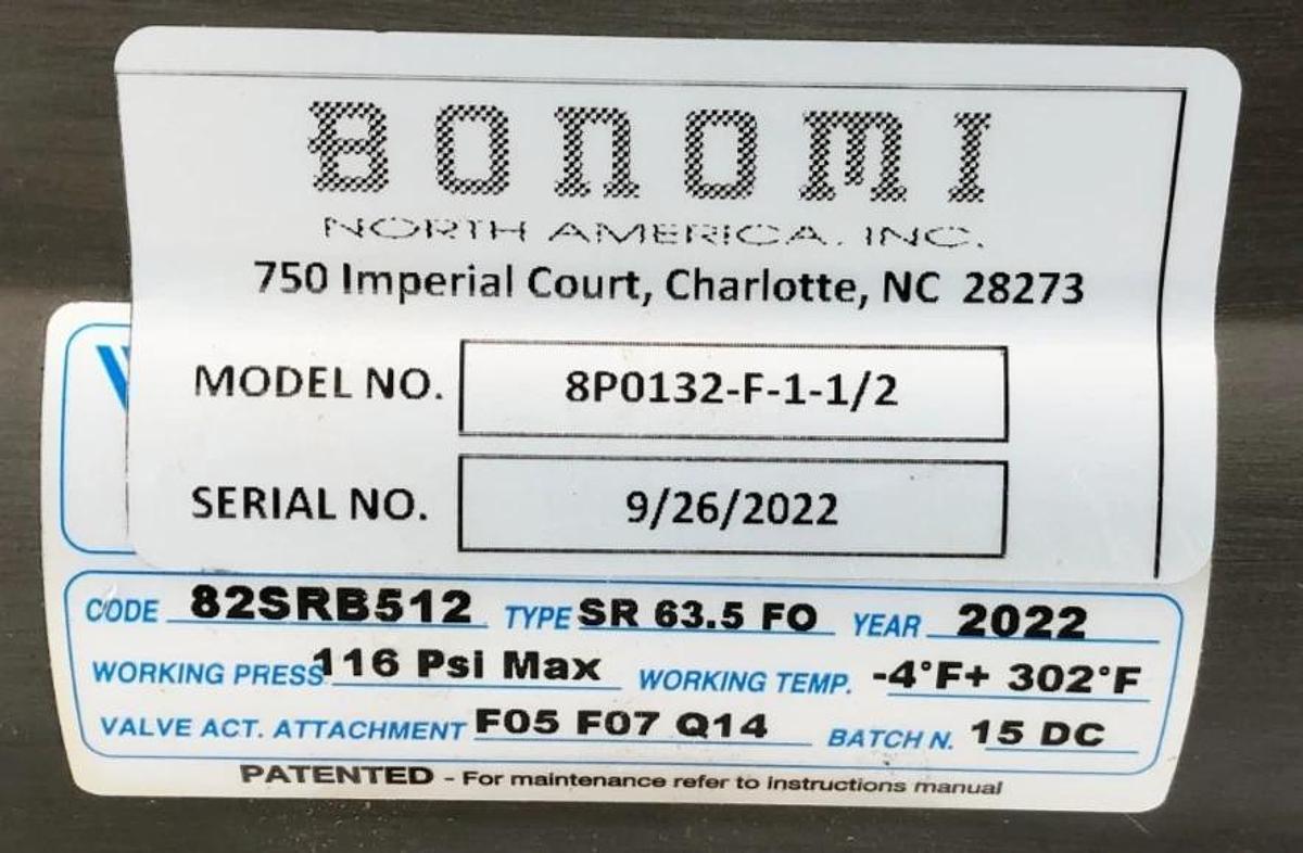 New Bonomi 8P0132-F-1-1/2 Ball Valve 3-Way 82SRB512 SR 63.5 FO 116psi - No Box
