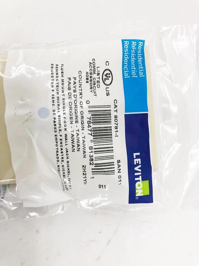 Box of 10 New Leviton 80781-I Ivory Coaxial Cable Wall Plates Video Jack F-Type