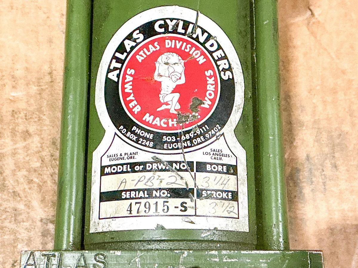 Used Atlas Cylinders A-PB-2 Pneumatic Cylinder 3-1/4” Bore 3-1/2” Stroke