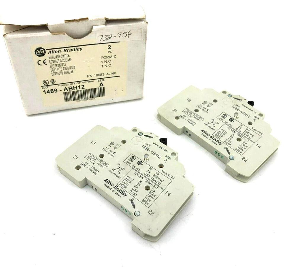 Lot of 2 New Allen-Bradley 1489-ABH12 Ser. A Auxiliary Switches 1-Pole 230VAC 2A