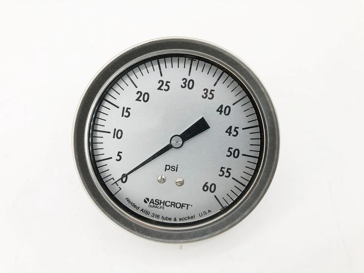 New Ashcroft 35-1009-SW-02B-60# Duralife Gauge 1/4" NPT Back Mount 60psi