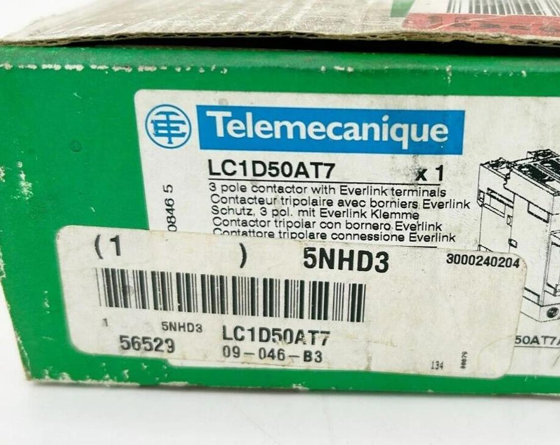 New Schneider Telemecanique LC1D50AT7 Non-Reversing IEC Contactor, 480VAC 3P 50A