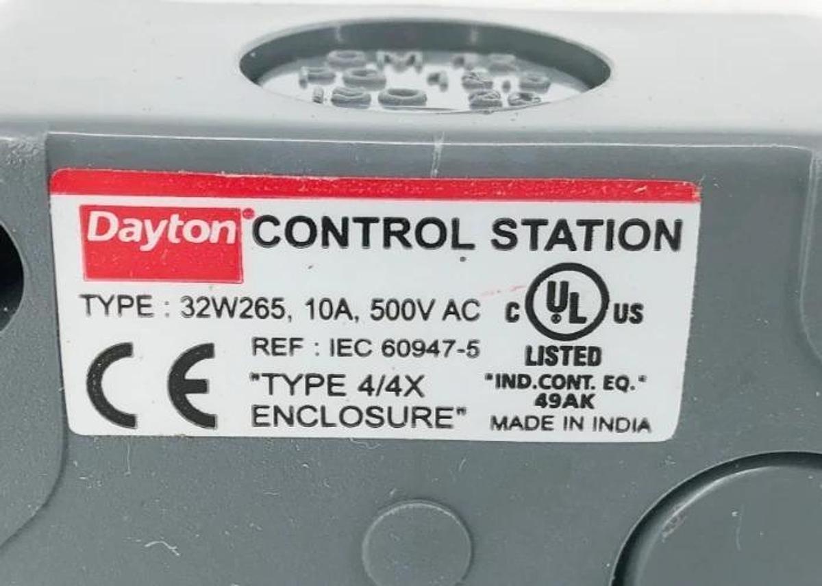 New Dayton 32W265 Pushbutton Control Station Momentary Start 1NO 22mm