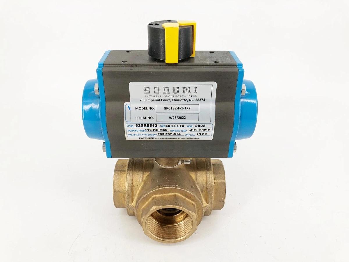 New Bonomi 8P0132-F-1-1/2 Ball Valve 3-Way 82SRB512 SR 63.5 FO 116psi - No Box