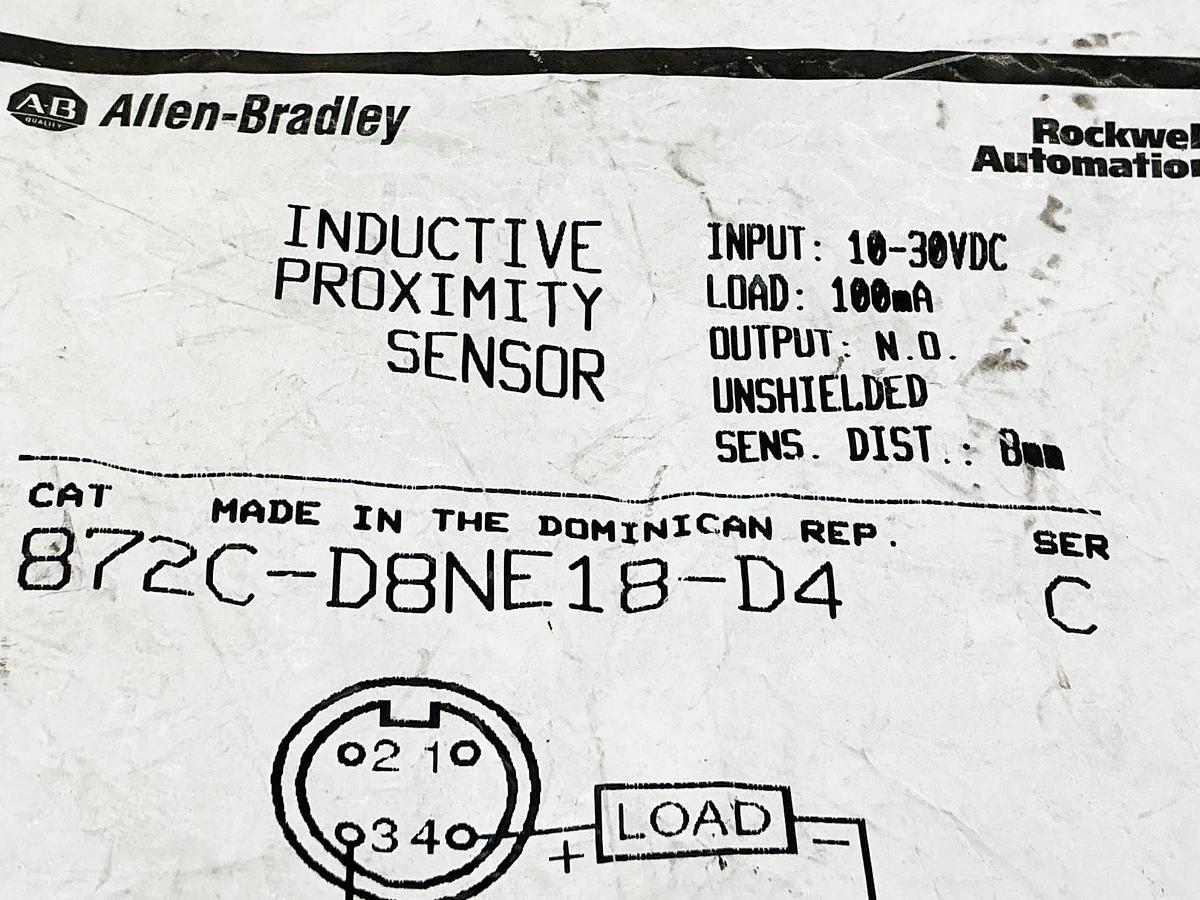 New Allen Bradley 872C-D8NE18-D4 Inductive Proximity Sensor 10-30VDC 100mA Ser.C