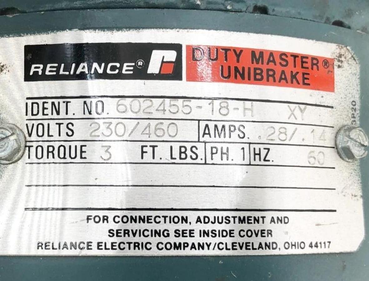 Used Reliance 602455-18-H Motor Brake 230/460V .28/.14A