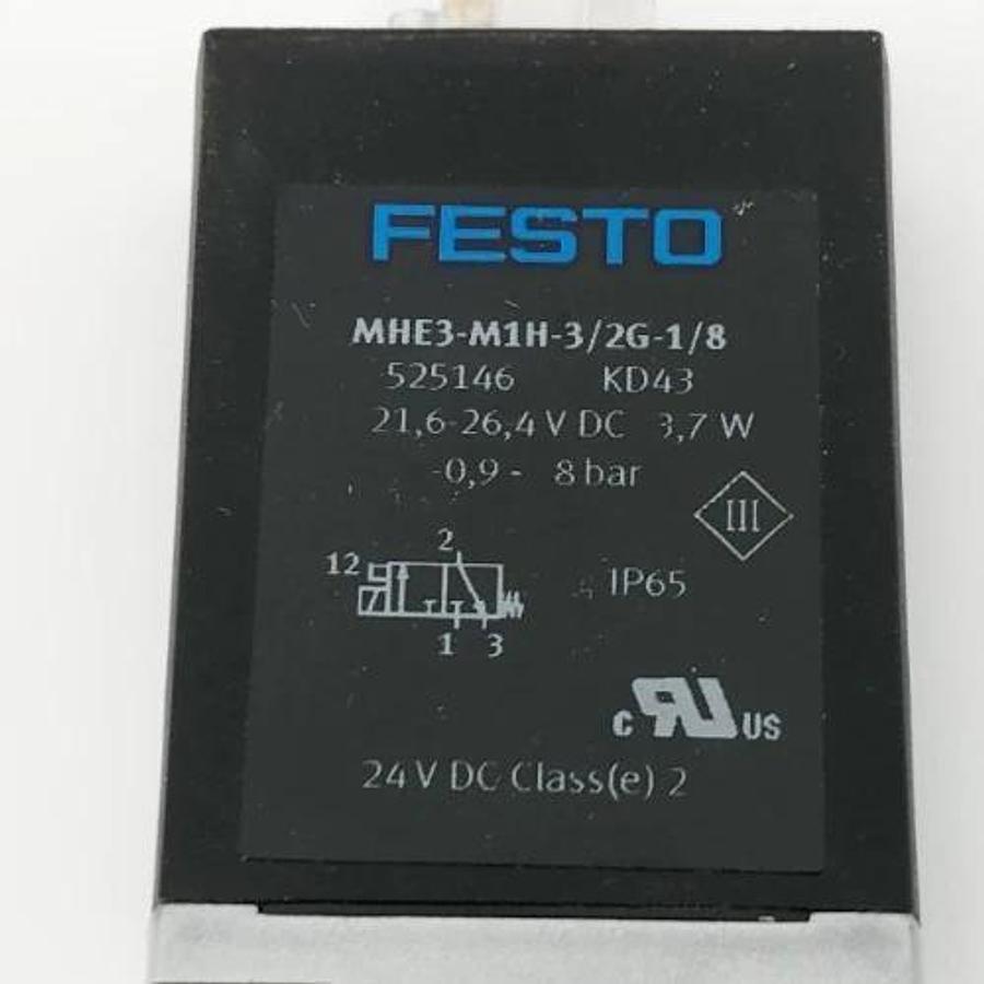New Festo MHE3-M1H-3/2G-1/8 Solenoid Valve 21.6-26.4VDC 3.7W 525146 - No Box