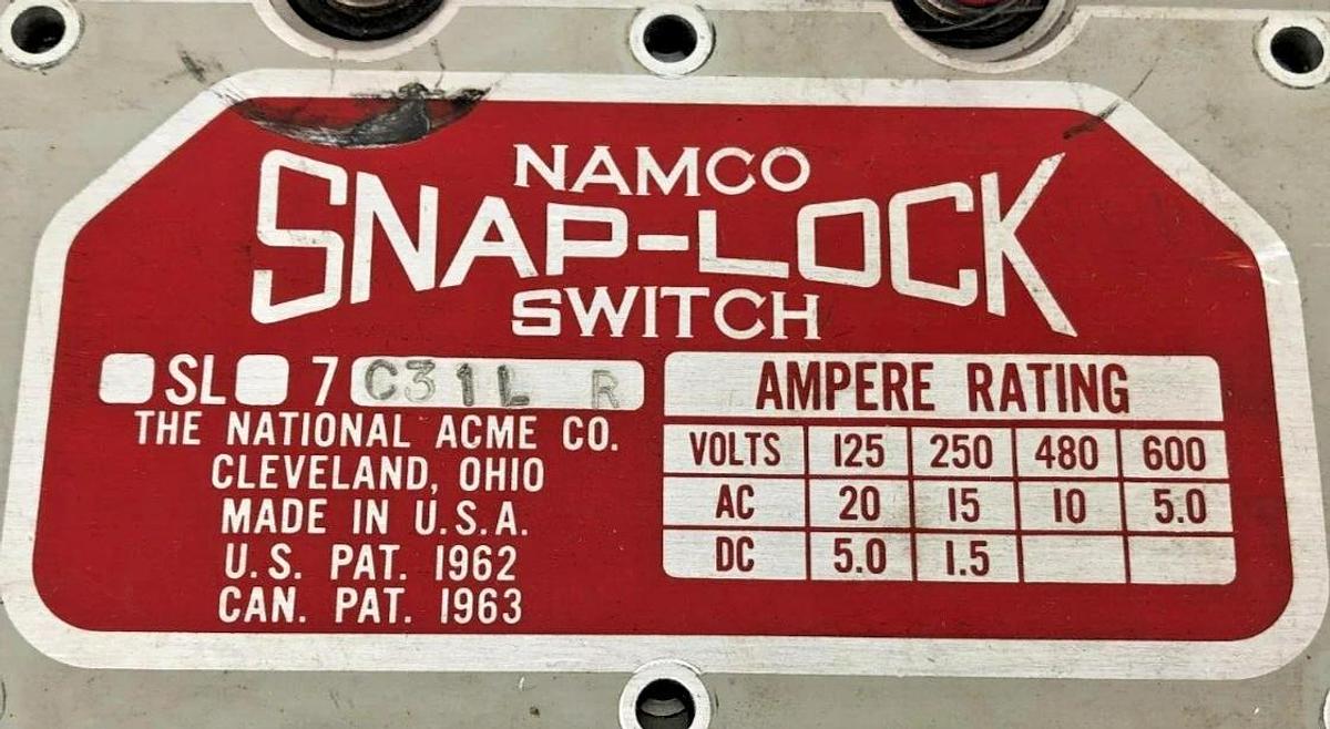 Used Namco Controls SL7C31L-R Snap-Lock Limit Switch 125/250/480/600VAC