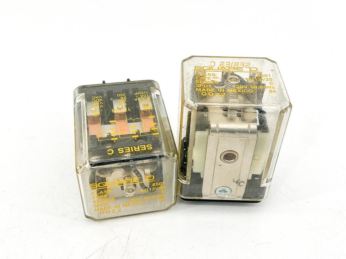 Used Lot of 2 Square D 8501KU13V20 Relay 120V 10A 1/2HP