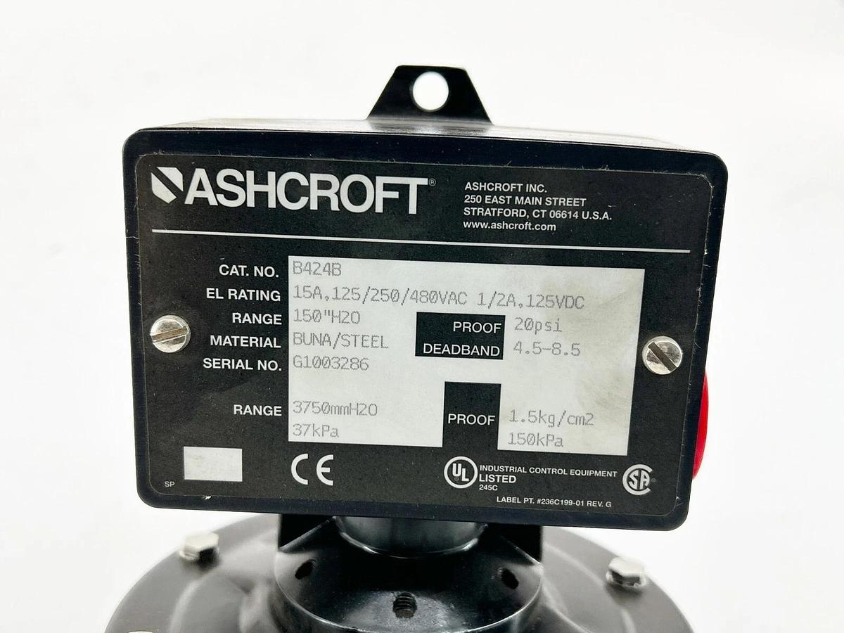 New Ashcroft B424B Pressure Switch 150 inches of water Range 15A 125-480VAC