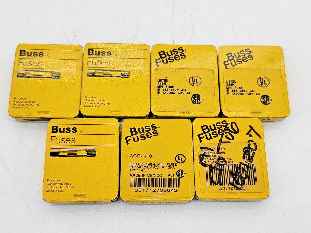 Lot of 31 Assorted New Bussmann Small Cartridge Fuses MDA-1/4 GBD GBC