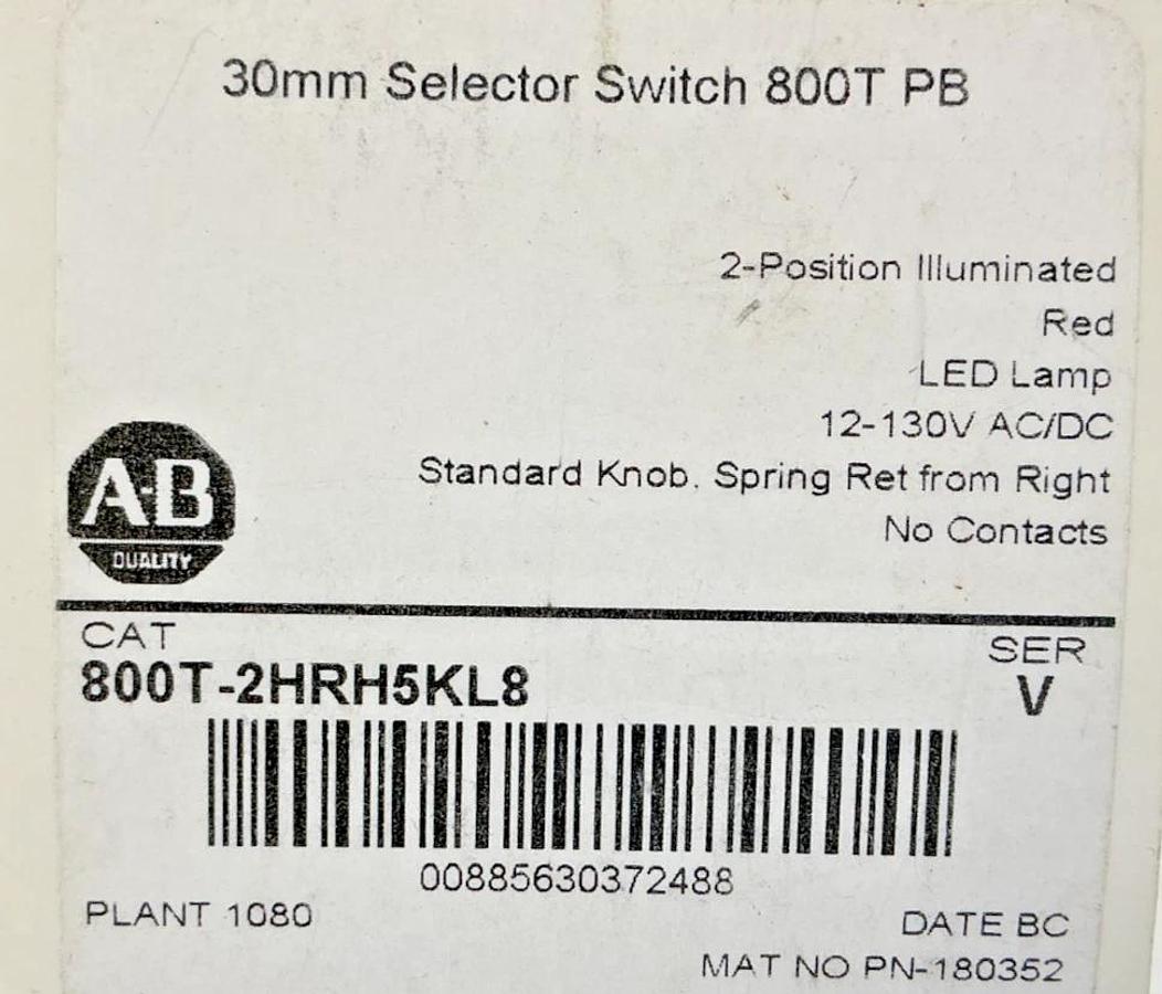 New Allen Bradley 800T-2HRH5KL8 Ser V Selector Switch LED Red 2Pos 12-130V