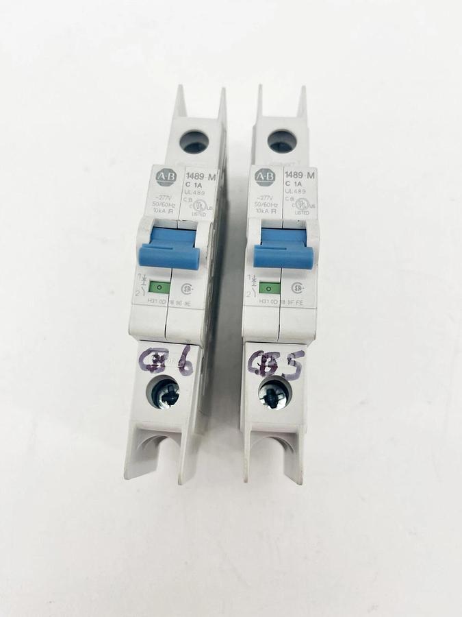 Used Lot of 2 Allen Bradley 1489-M1C010 Ser. D Miniature Circuit Breakers 1A 240V 1P