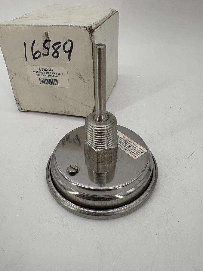 New B3B2-JJ 3" Bimetal Thermometer 20-240°F 2-1/2" Stem 1/2" NPT SS Back Conn.