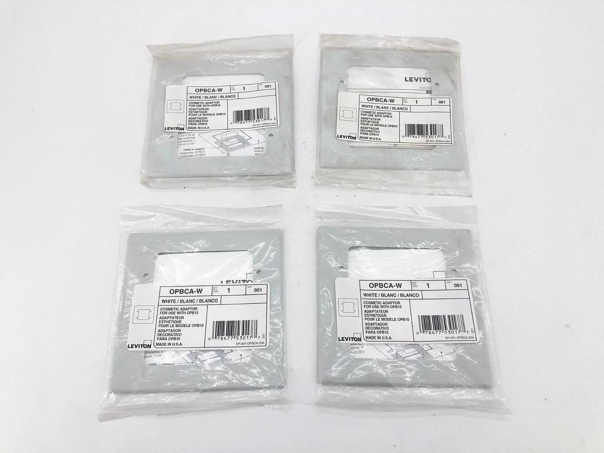 Lot of 4 New Leviton OPBCA-W White Cosmetic Adapter Plates For Use With OPB15