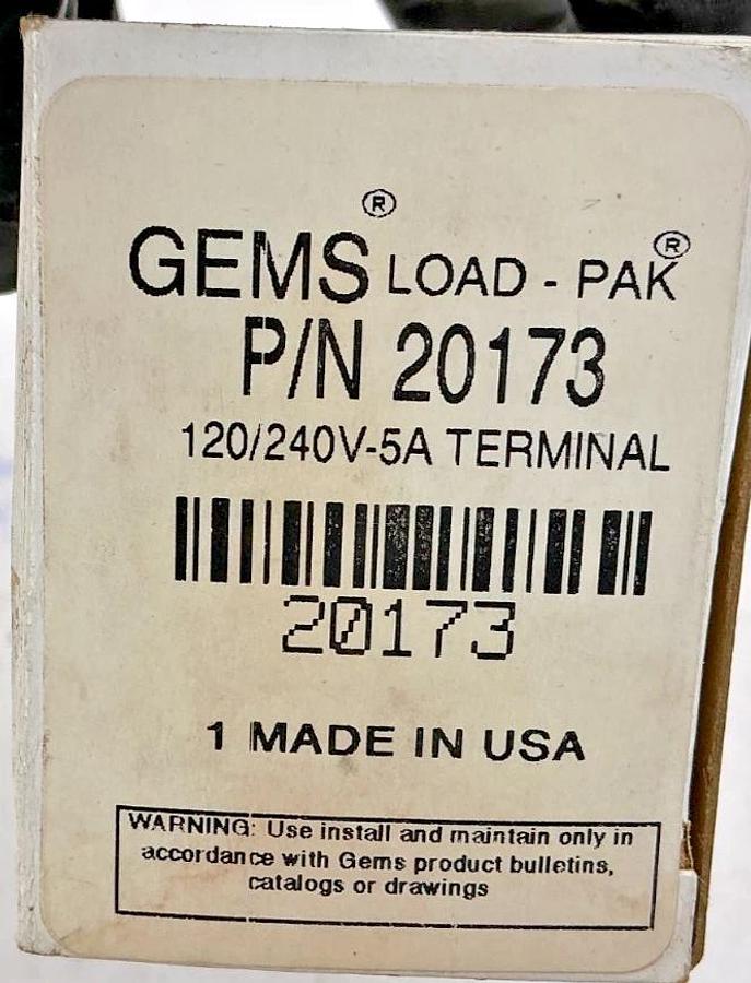 New Gems Sensors 20173 Load-Pak Relay 120/240V-5A Terminal