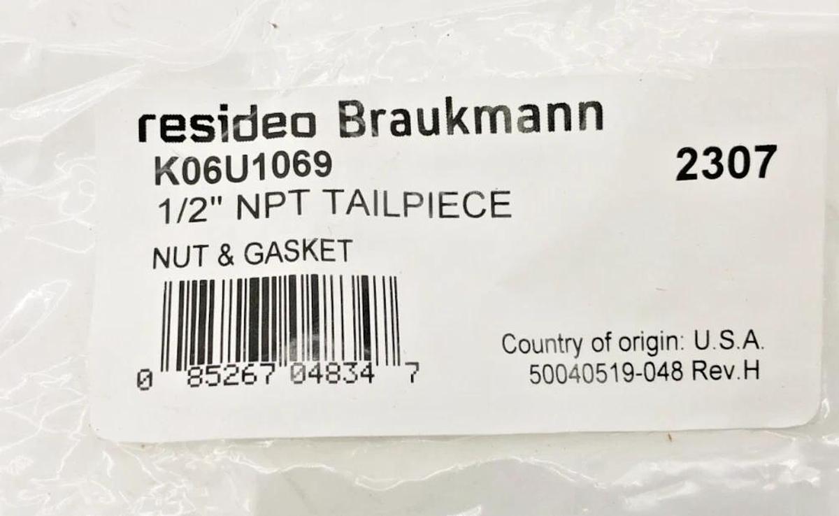 Lot of 2 New Residio Braukmann K06U1069 Tailpiece Nut & Gasket 1/2" NPT