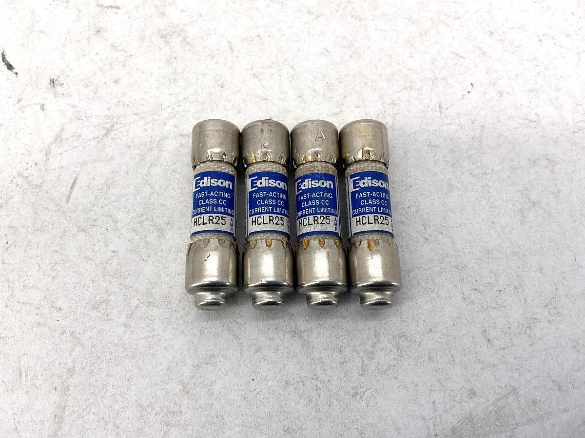 Lot of 4 New Edison HCLR25 Fast Acting Current Limiting Class CC Fuse 25A 600V