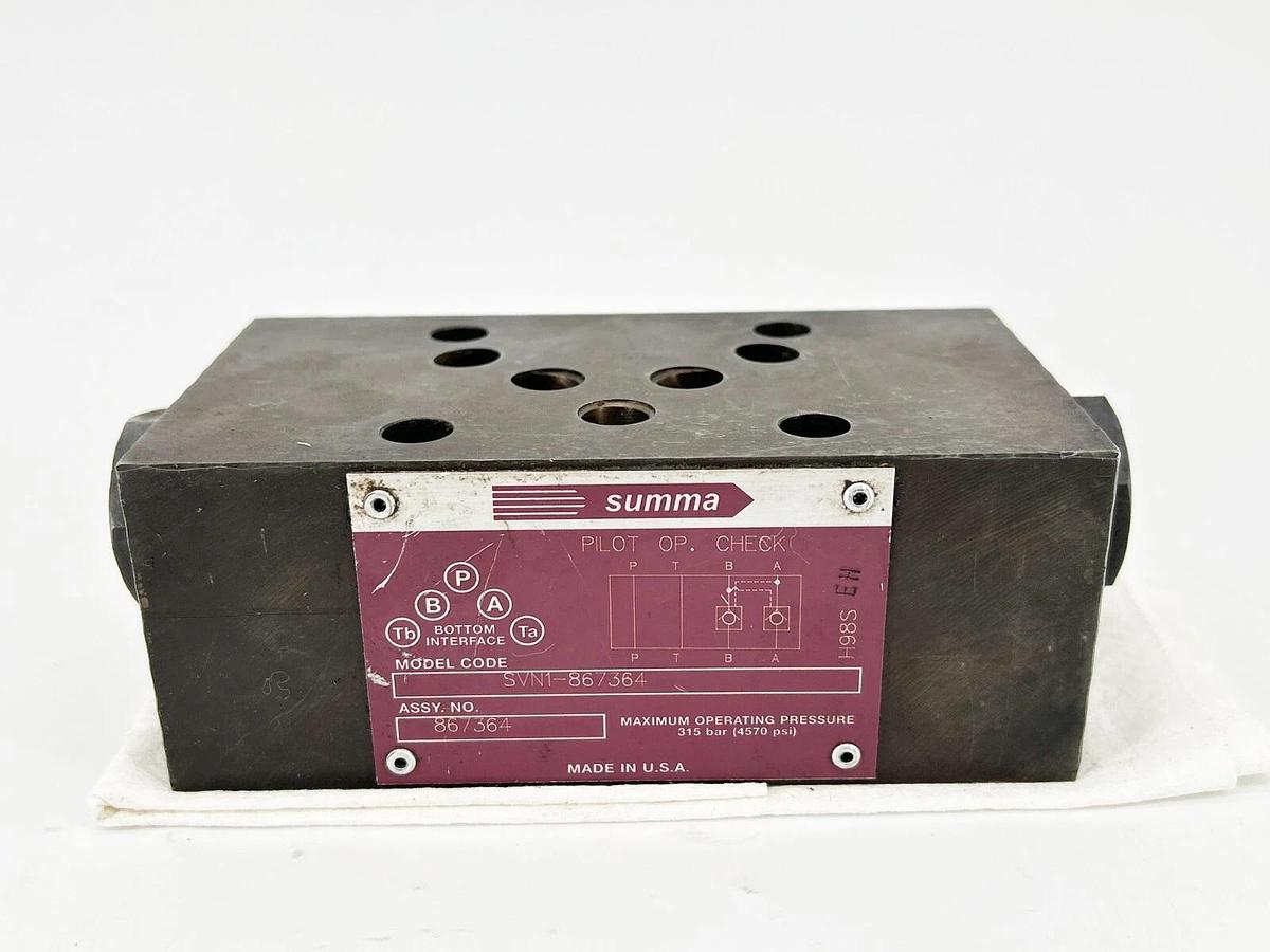 Used Summa SVN1-867364 Pilot OP Check Valve 4570PSI 315Bar