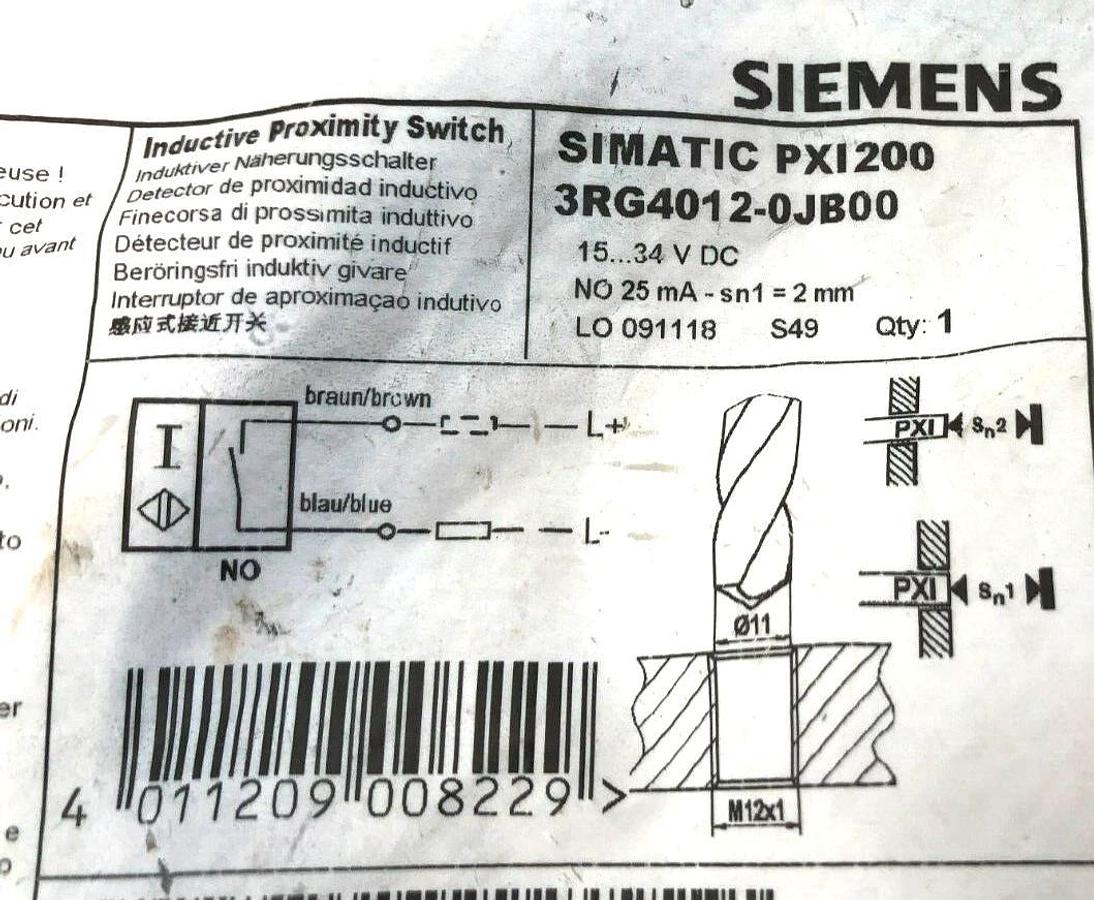 New Siemens 3RG4012-0JB00 Inductive Proximity Switch PXI200