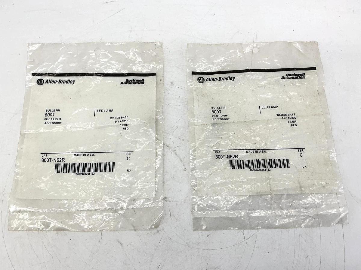 Lot of 2 New Allen Bradley 800T-N62R Ser C LED Lamp Wedge Base 1 Chip Red 24V