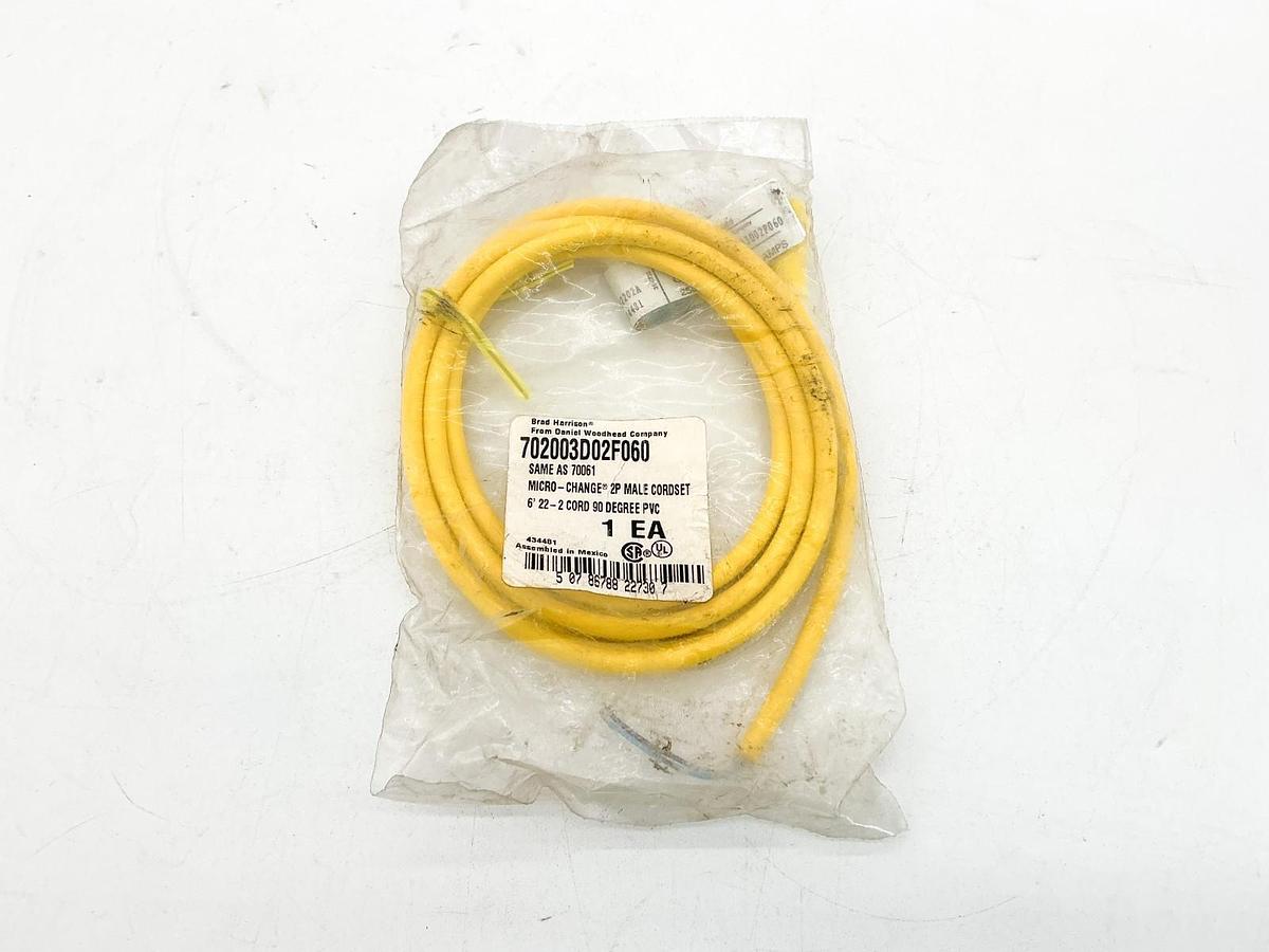 New Brad Harrison 702003D02F060 Micro-Change Cordset 2P Male 90 Deg PVC 70061