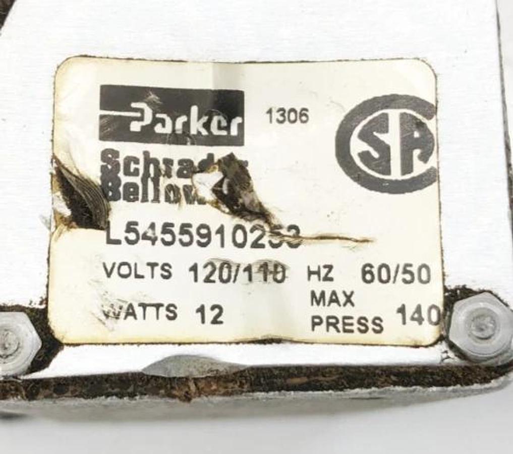 Used Parker Schrader Bellows L5455910253 Solenoid Valve 120/110V 60/50Hz 12W