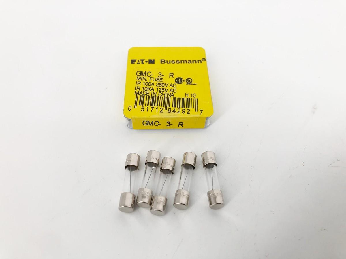 Box of 5 New Eaton Bussmann GMC-3-R Glass Fuses 3A 250VAC 5 x 20 mm