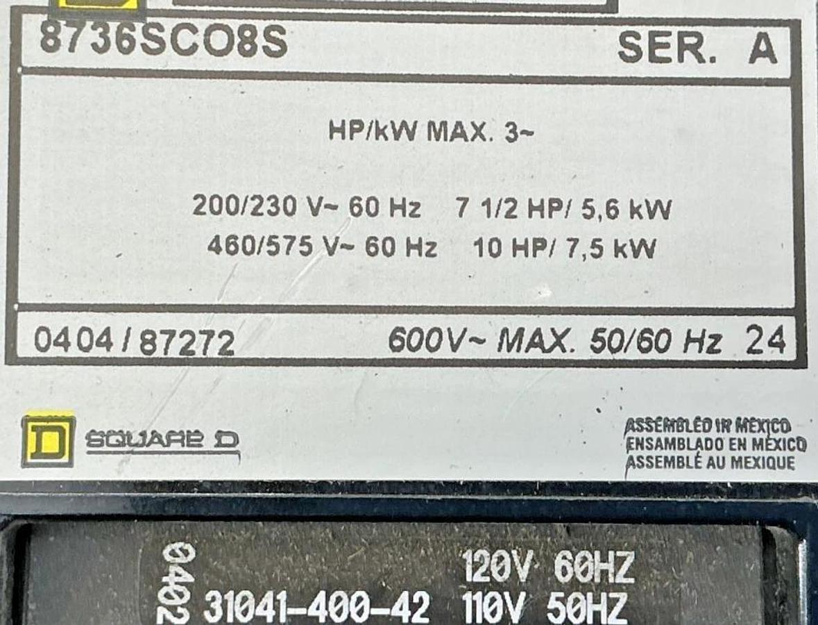 New Square D 8736SCO8V02S Ser A AC Reversing Magnetic Starter 110/120V 50/60HZ