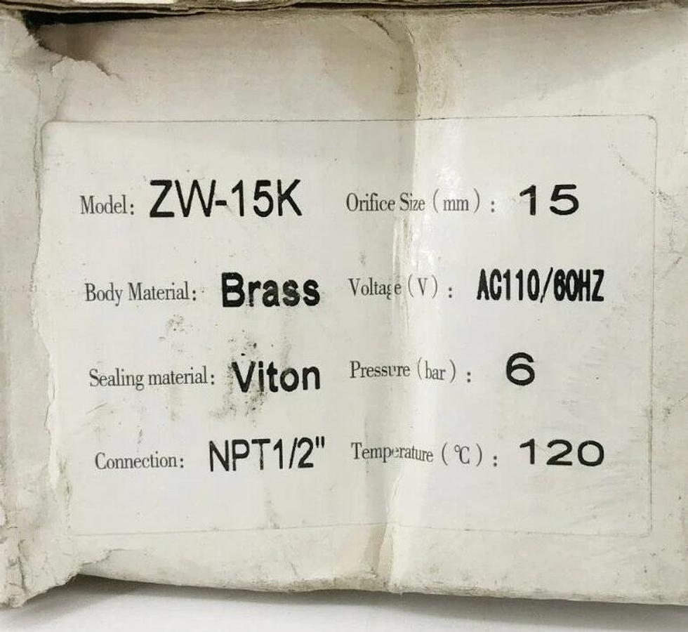 New ZW-15K Solenoid Valve AC110/60Hz 1/2"NPT Brass