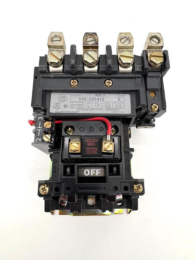 New Allen Bradley 500-COD940 Ser. B 3Ph Contactor 120V Coil NEMA Size 2 45A Max