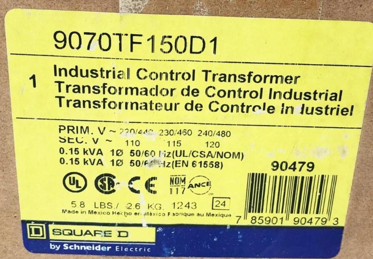 New Square D 9070TF150D1 Control Transformer 0.15kVA Prim 240/480 Sec 120 Sealed