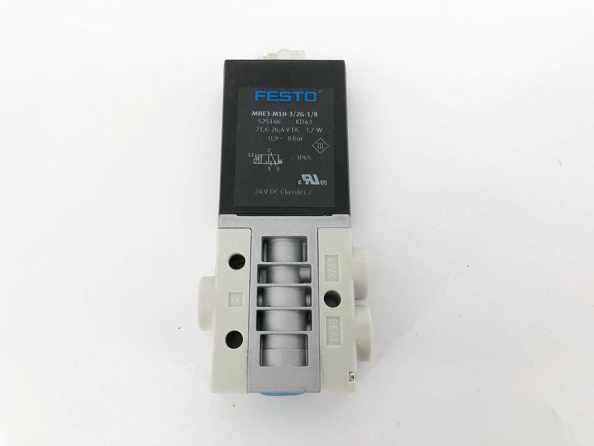 New Festo MHE3-M1H-3/2G-1/8 Solenoid Valve 21.6-26.4VDC 3.7W 525146 - No Box