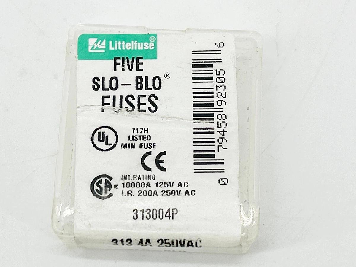 New Lot of 5 Littelfuse 313004P SLO-BLO Fuse 4A 250V