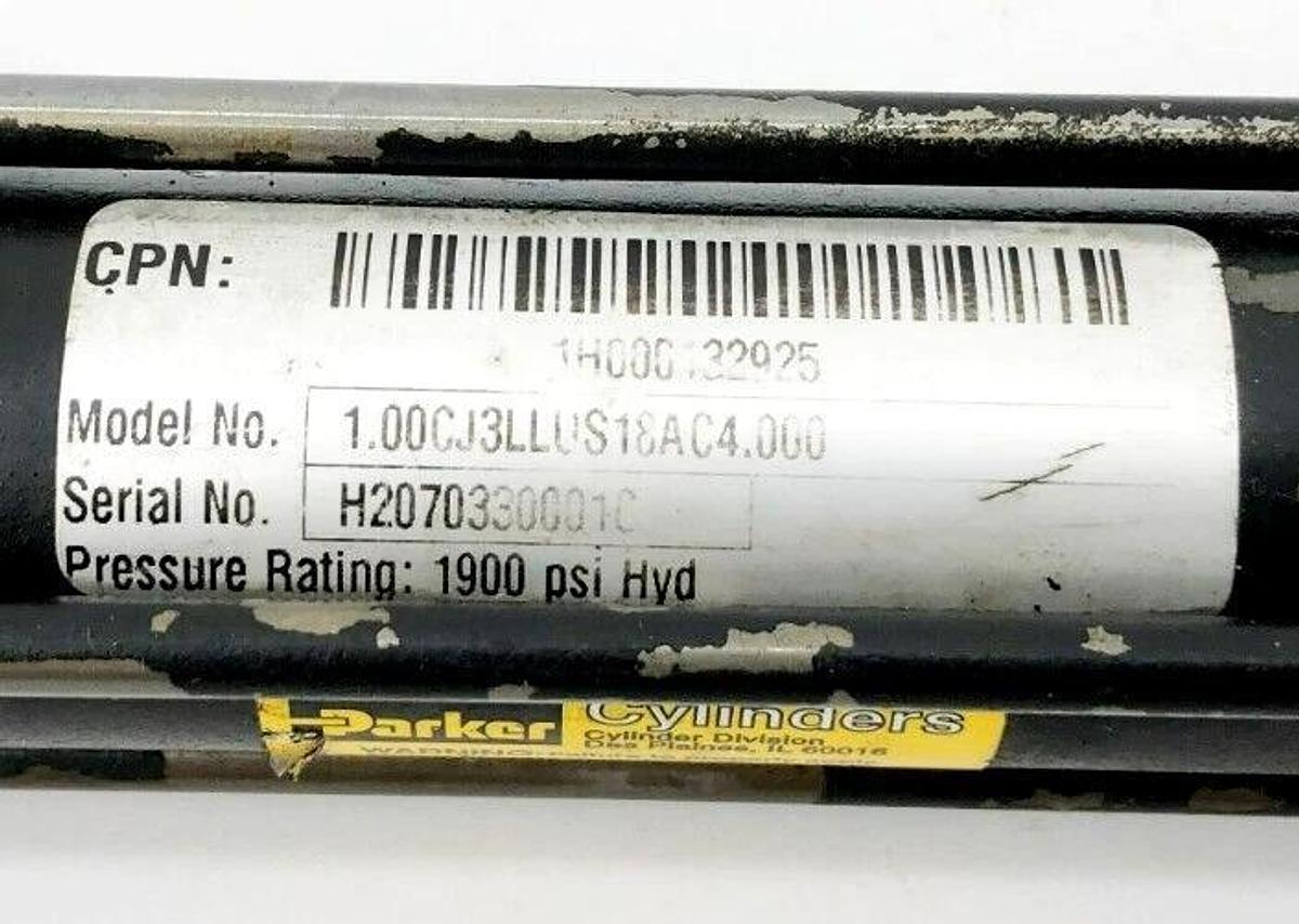 Used Parker 1H000132925 Pneumatic Cylinder 1900psi 1.00CJ3LLUS18AC4.000