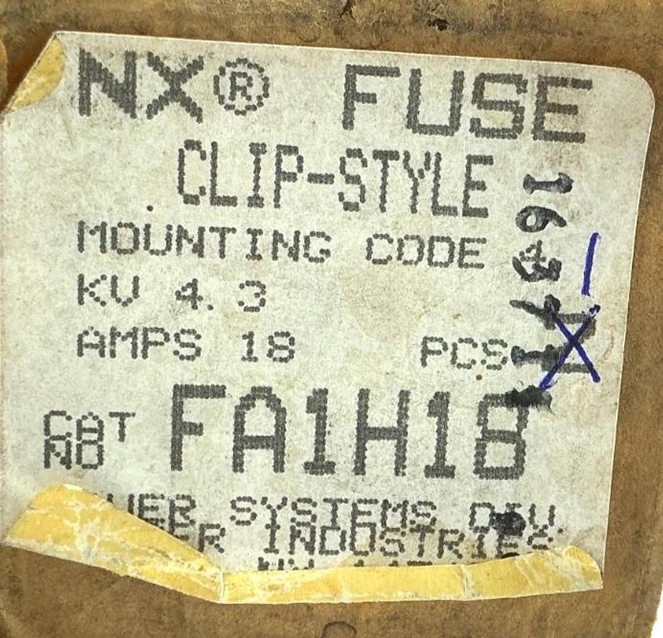 New Cooper Power Systems FA1H18 NX Fuse 18A 4.3KV Max Mounting Code 4